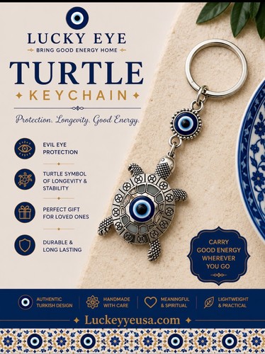 Evil eye turtle charm - eye, key